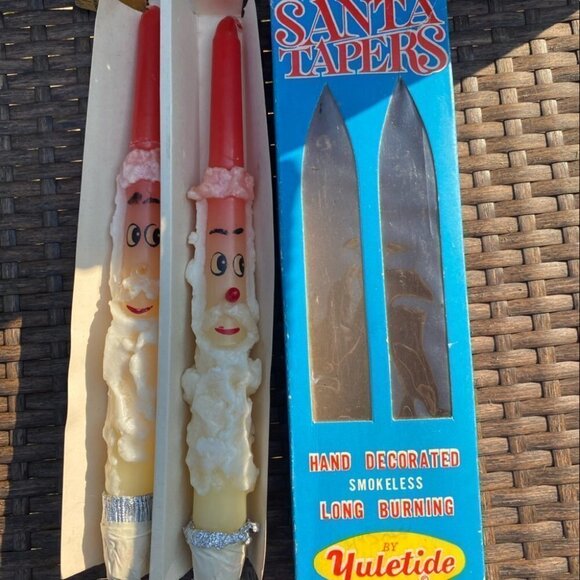 VINTAGE Yuletide Santa Taper Candles Box Set of 2 Hand Decorated Christmas - Picture 5 of 5